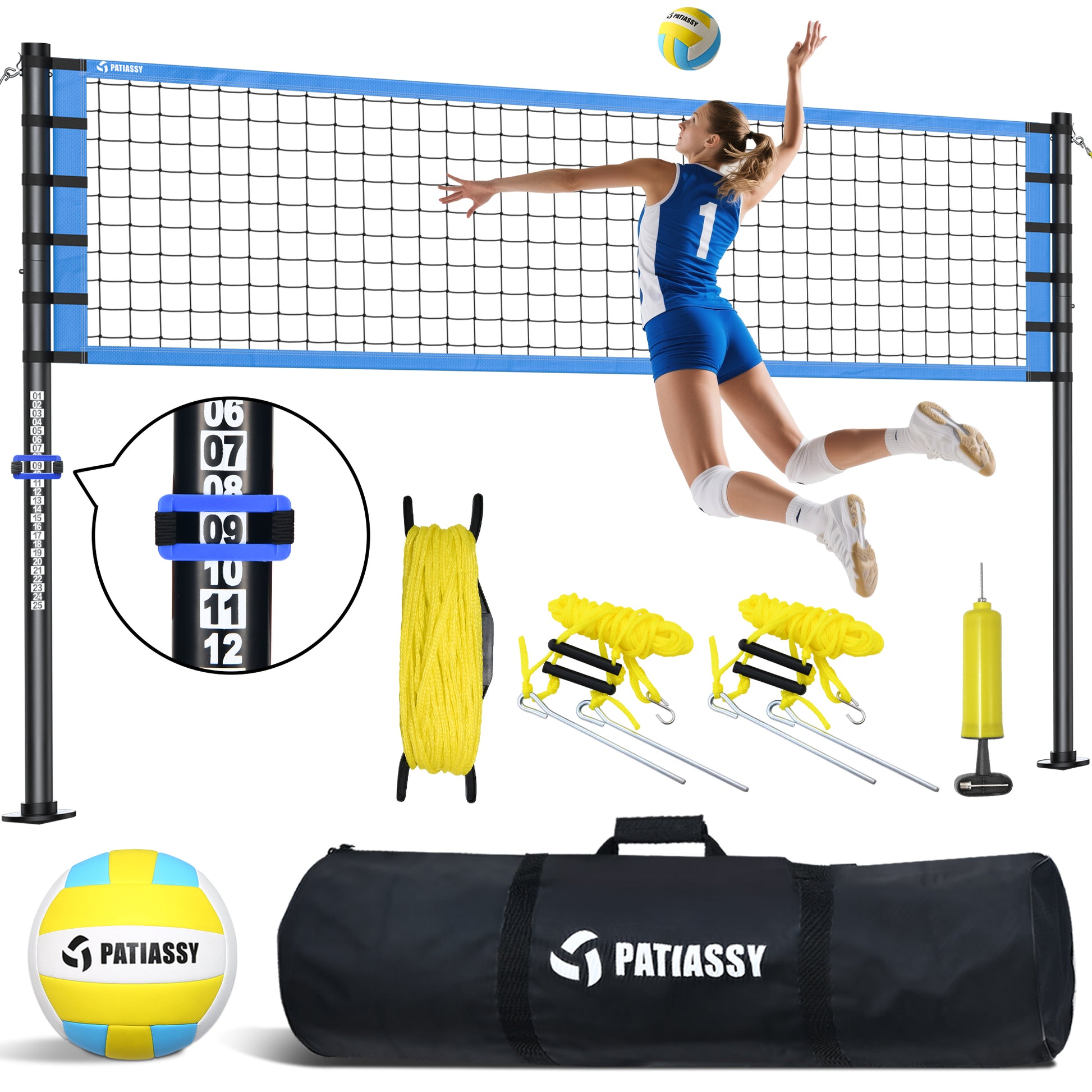 Ultimate 32FT Outdoor Volleyball Net Set - Quick Setup, Adjustable Height, Complete with PU Volleyball, Pump & Carrying Bag!