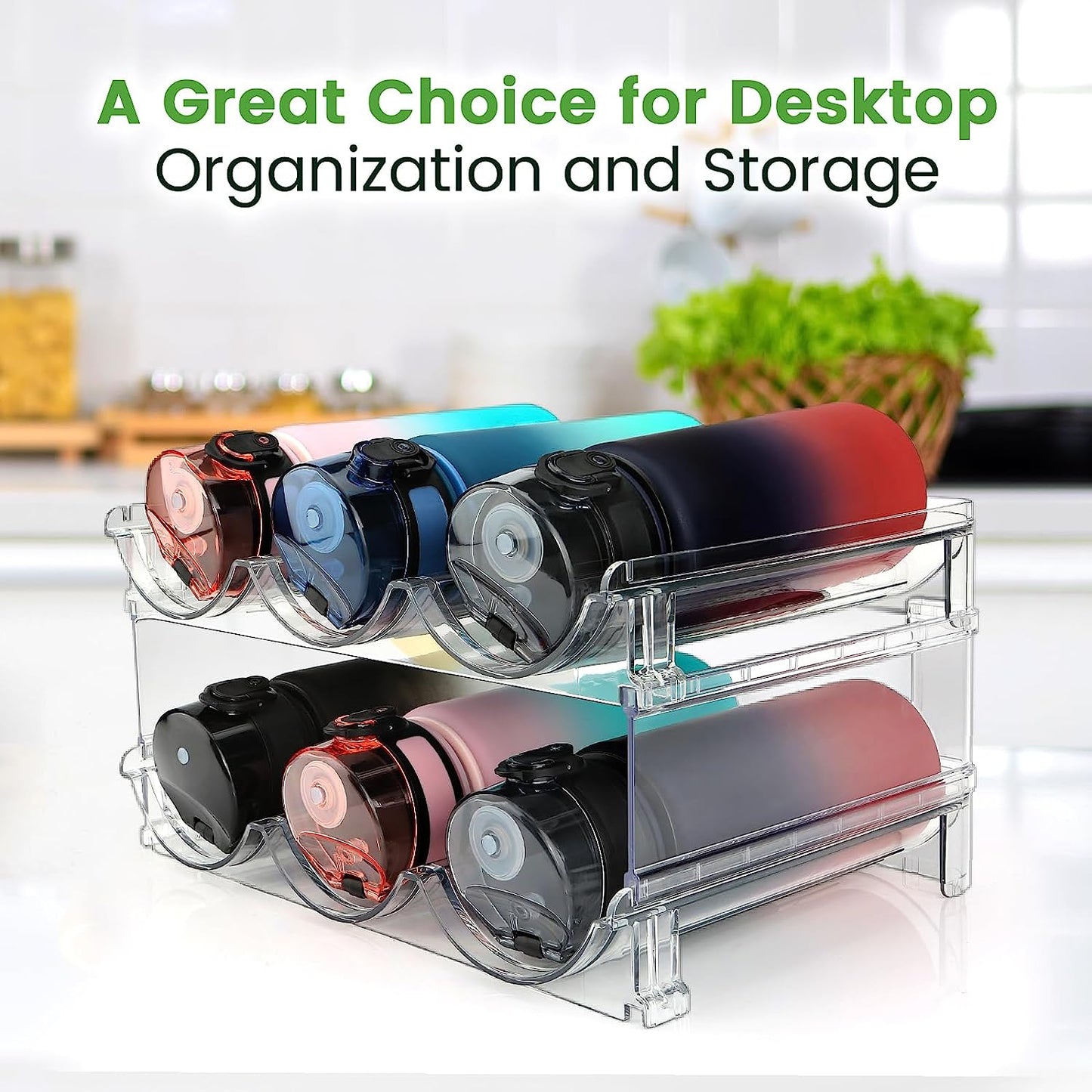Stackable Water Bottle Organizer - 2 Pack Cabinet Storage Rack for Efficient Water Bottle Management
