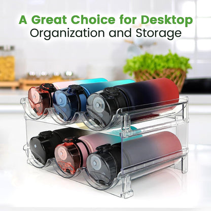 Stackable Water Bottle Organizer - 2 Pack Cabinet Storage Rack for Efficient Water Bottle Management
