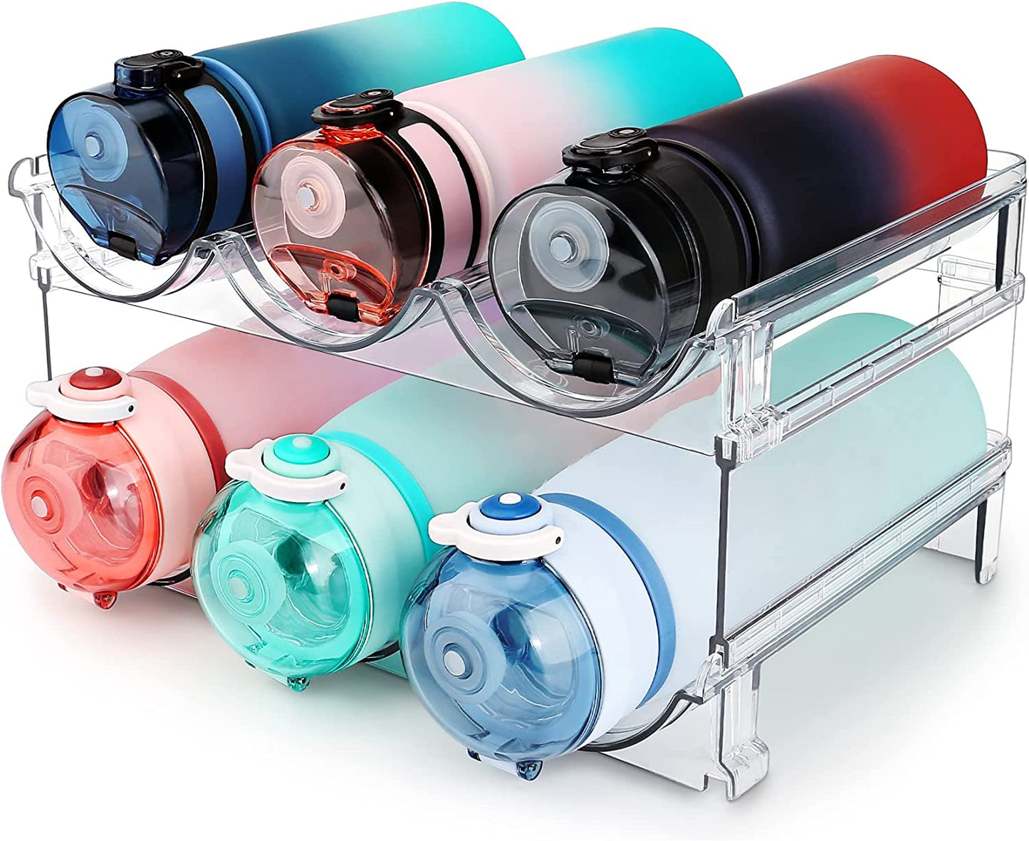 Stackable Water Bottle Organizer - 2 Pack Cabinet Storage Rack for Efficient Water Bottle Management