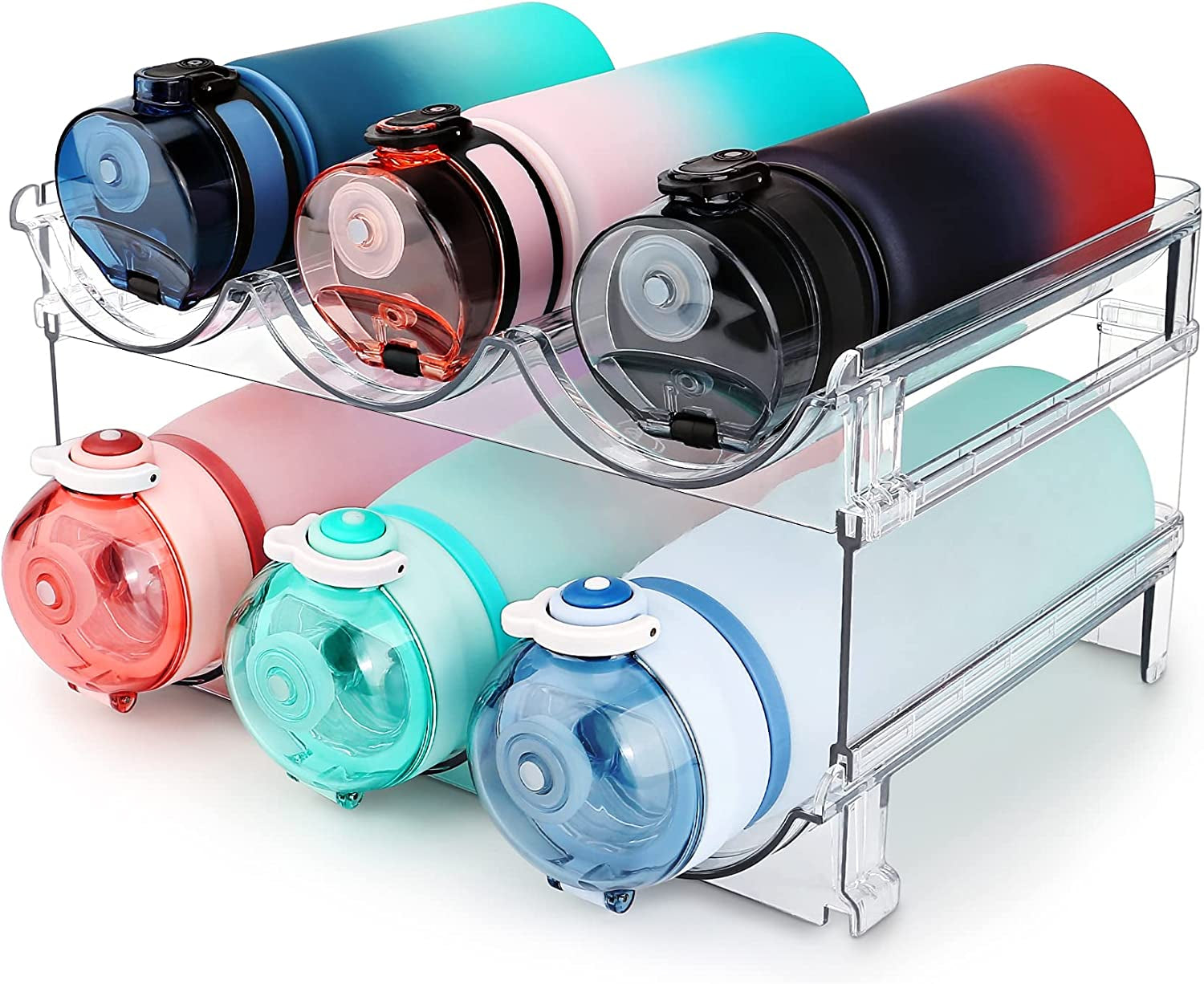 Stackable Water Bottle Organizer - 2 Pack Cabinet Storage Rack for Efficient Water Bottle Management