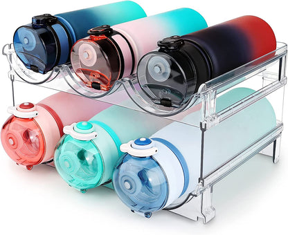 Stackable Water Bottle Organizer - 2 Pack Cabinet Storage Rack for Efficient Water Bottle Management