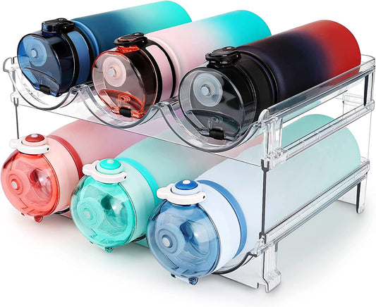 Stackable Water Bottle Organizer - 2 Pack Cabinet Storage Rack for Efficient Water Bottle Management