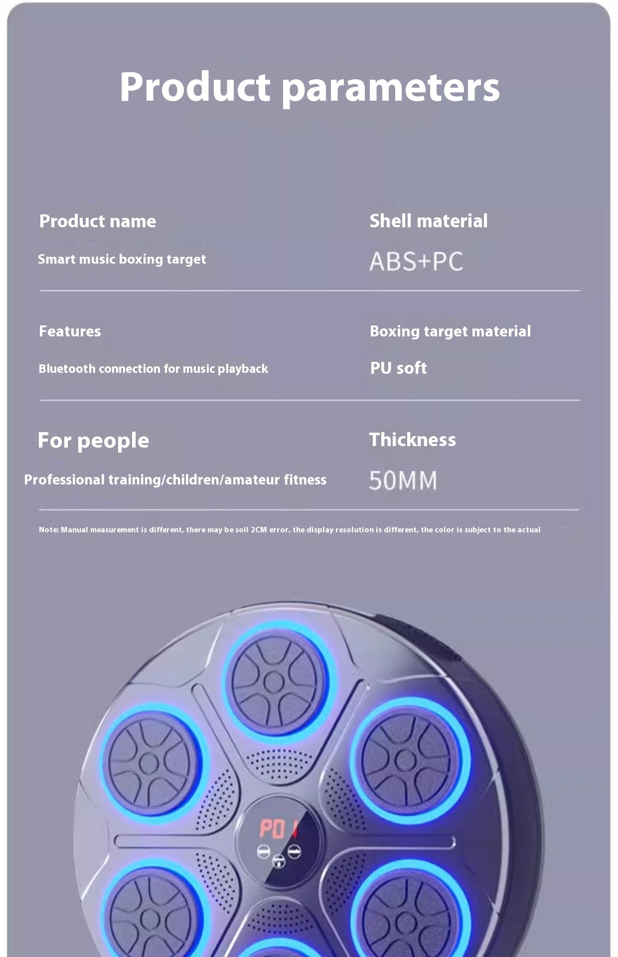 RGB Light Music Boxing Machine - Bluetooth-Compatible, Adjustable Speed for Indoor Kickboxing & Karate Fitness at Home