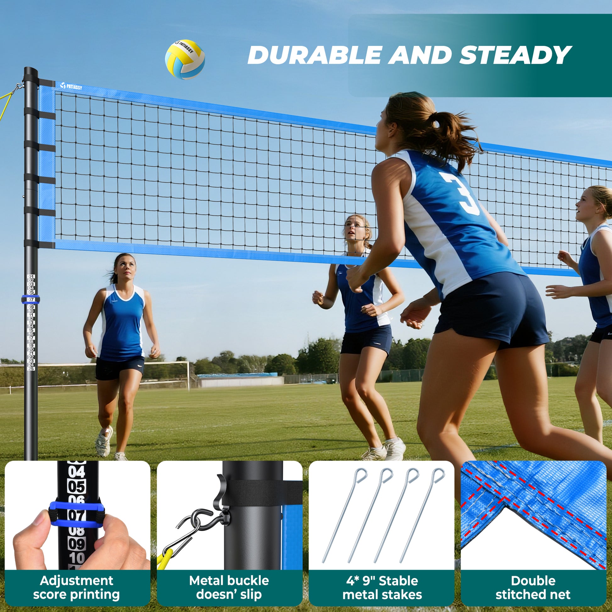Ultimate 32FT Outdoor Volleyball Net Set - Quick Setup, Adjustable Height, Complete with PU Volleyball, Pump & Carrying Bag!