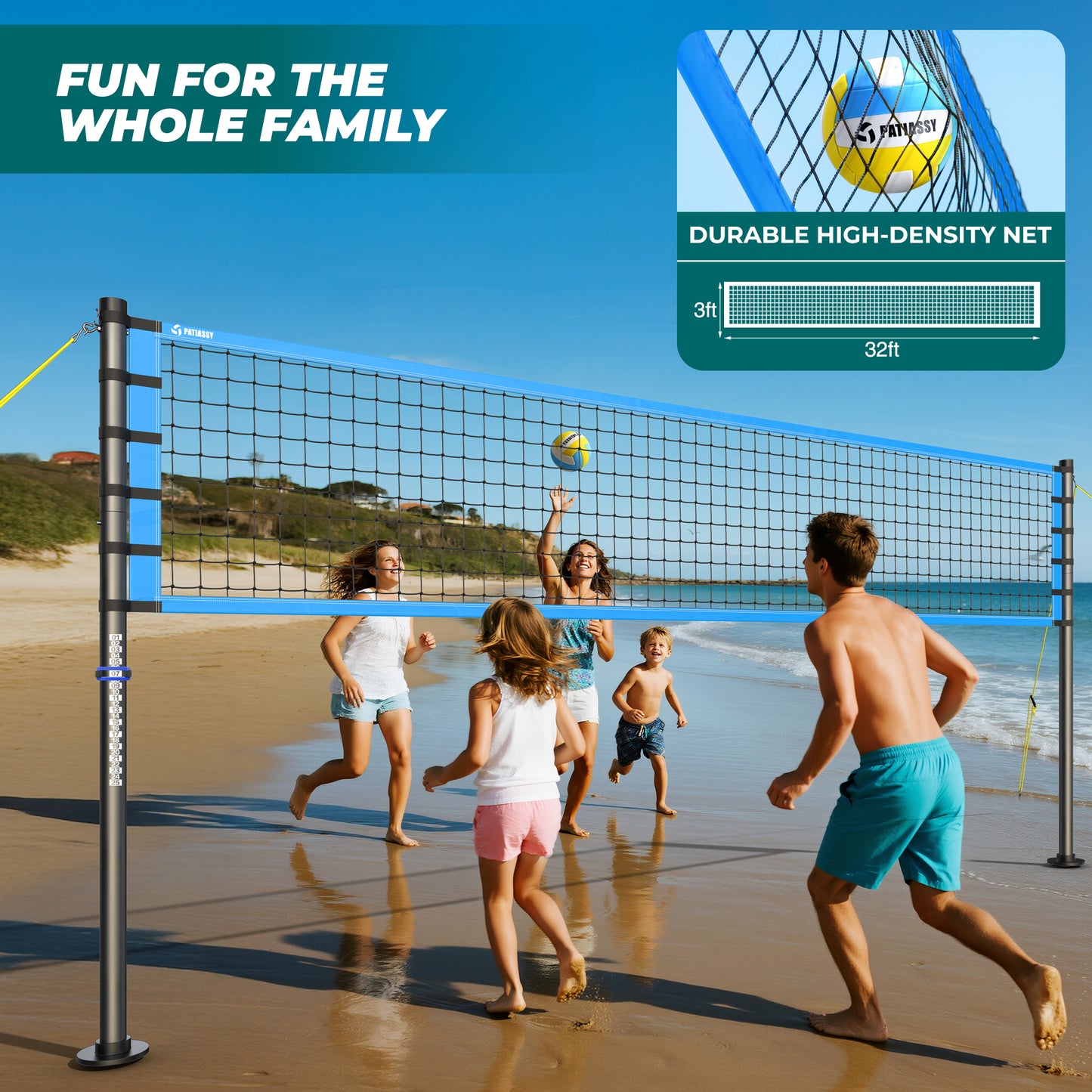 Ultimate 32FT Outdoor Volleyball Net Set - Quick Setup, Adjustable Height, Complete with PU Volleyball, Pump & Carrying Bag!