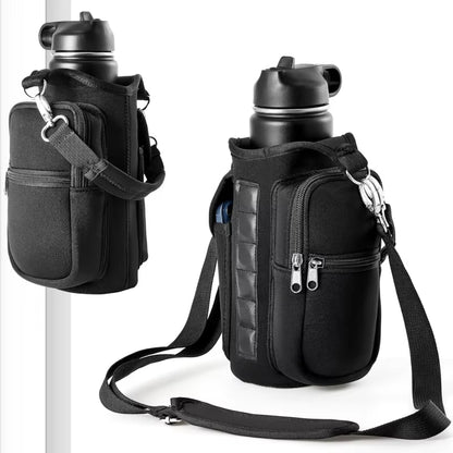 Magnetic Gym Water Bottle Carrier with Phone Pocket & Shoulder Strap - 6 Built-In Magnets for Ultimate Convenience