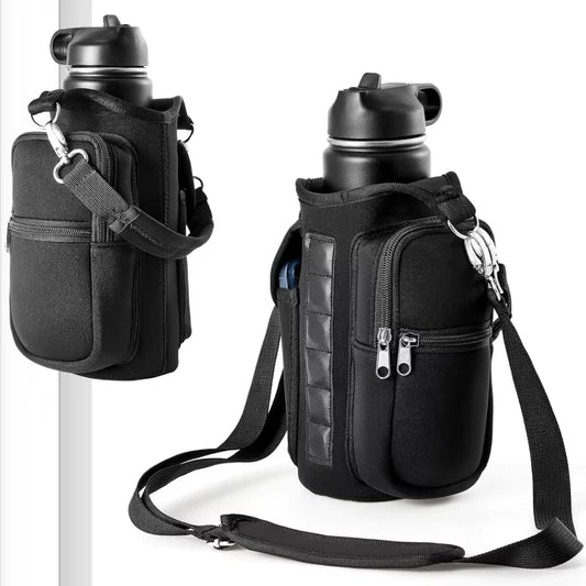 Magnetic Gym Water Bottle Carrier with Phone Pocket & Shoulder Strap - 6 Built-In Magnets for Ultimate Convenience