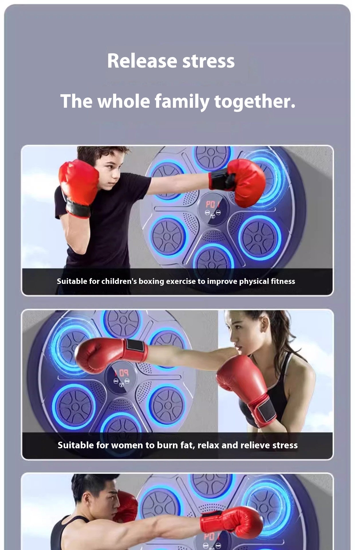 RGB Light Music Boxing Machine - Bluetooth-Compatible, Adjustable Speed for Indoor Kickboxing & Karate Fitness at Home