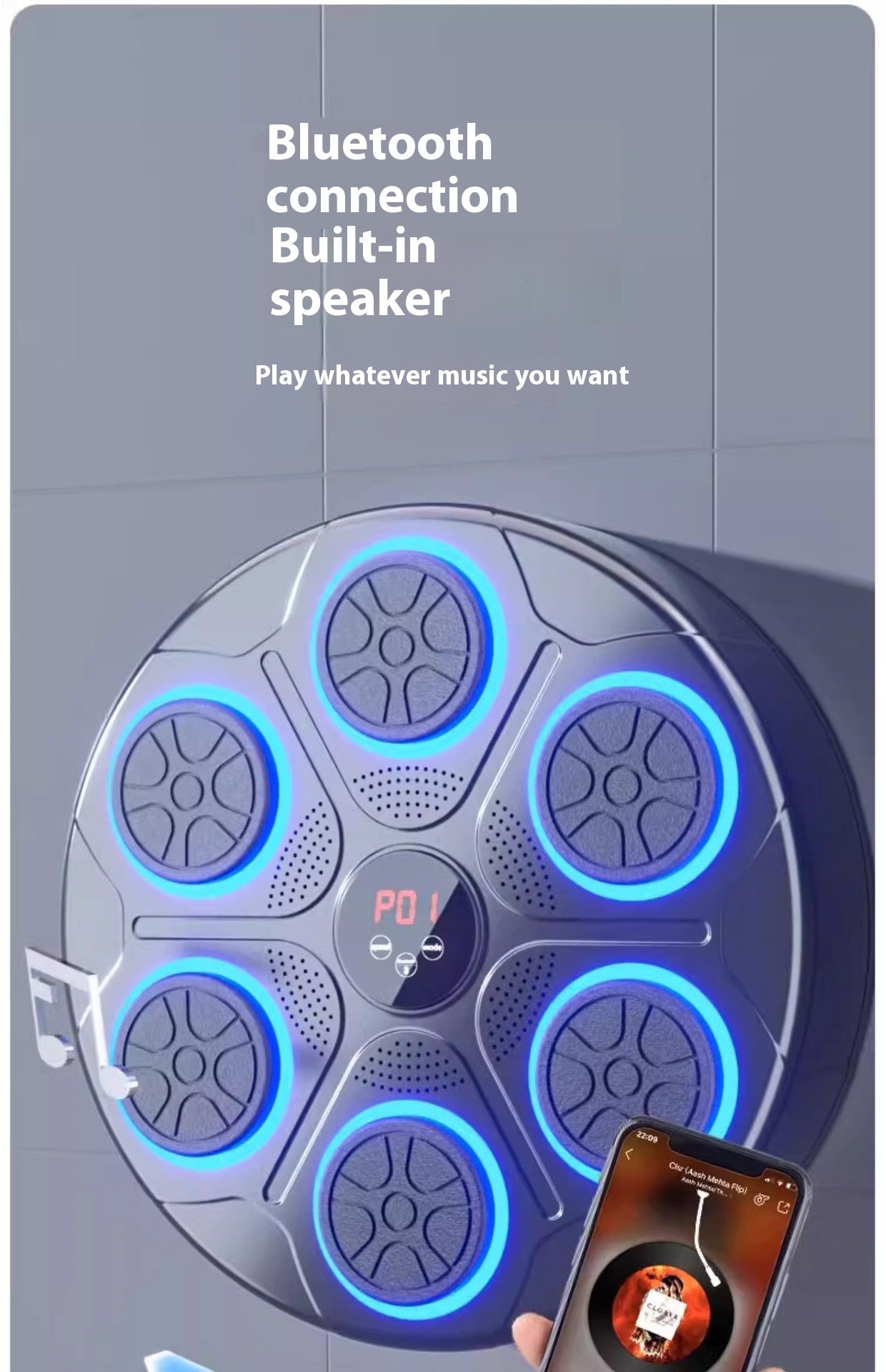 RGB Light Music Boxing Machine - Bluetooth-Compatible, Adjustable Speed for Indoor Kickboxing & Karate Fitness at Home