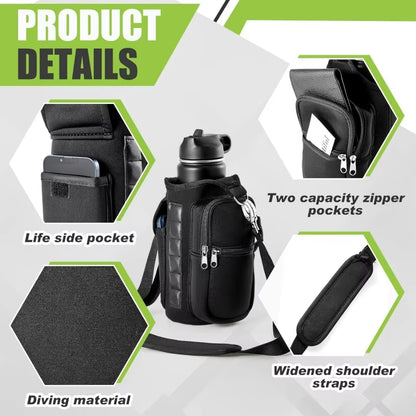 Magnetic Gym Water Bottle Carrier with Phone Pocket & Shoulder Strap - 6 Built-In Magnets for Ultimate Convenience