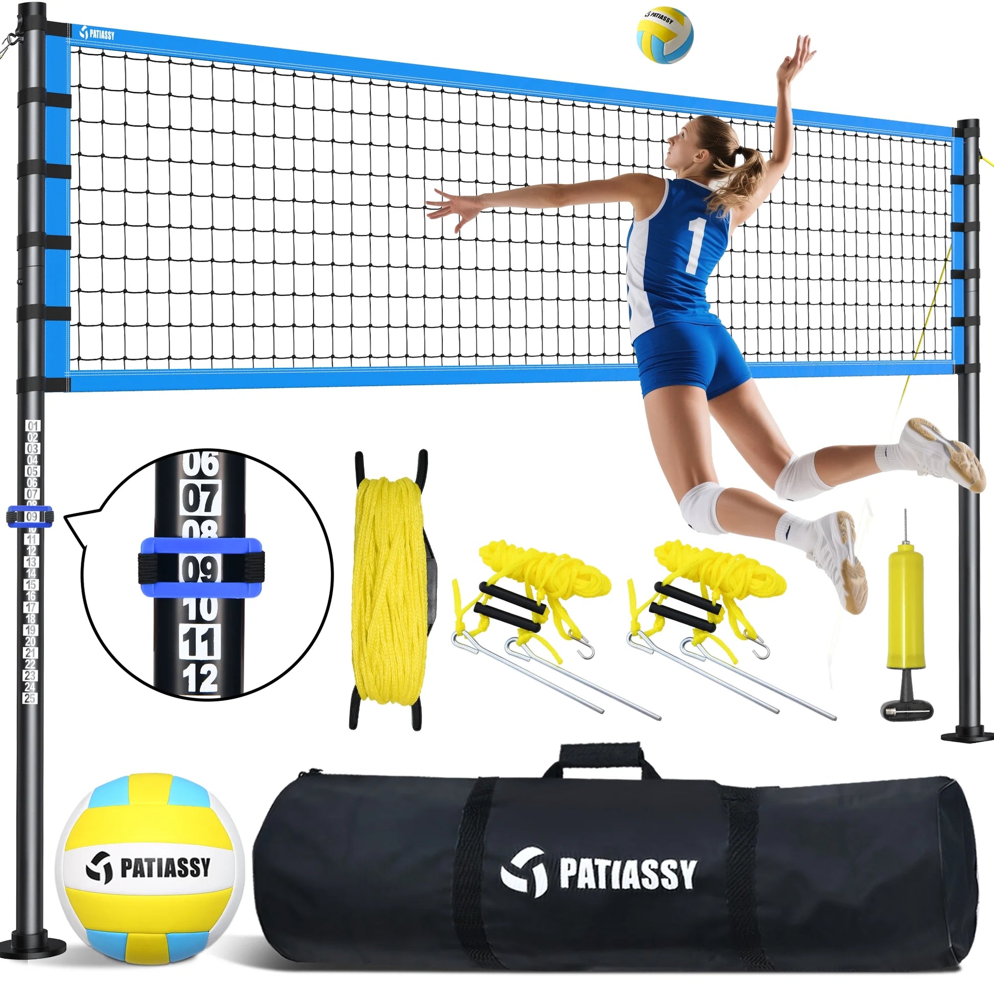 Ultimate 32FT Outdoor Volleyball Net Set - Quick Setup, Adjustable Height, Complete with PU Volleyball, Pump & Carrying Bag!